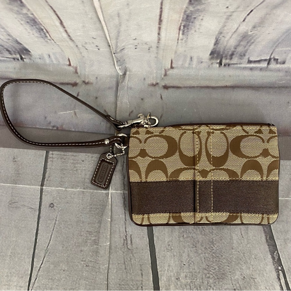 Coach Chocolate and Beige Wristlet - Picture 4 of 10